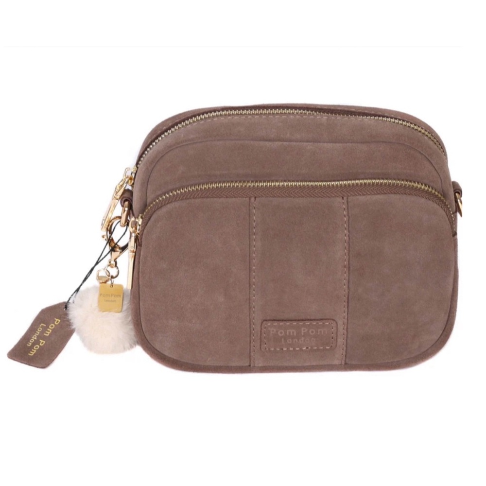 POM POM • Mayfair Suede Bag Mocha & Accessories Crossbody Bag Clutch - Picture 6 of 7